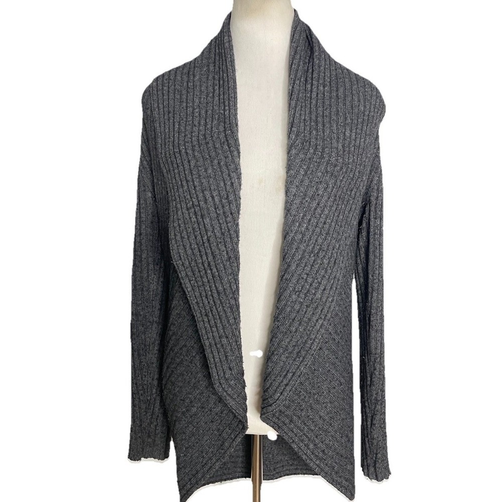 AUTUMN‎ CASHMERE Open Cardigan Sweater Gray Ribbed Cashmere Merino Blend Medium